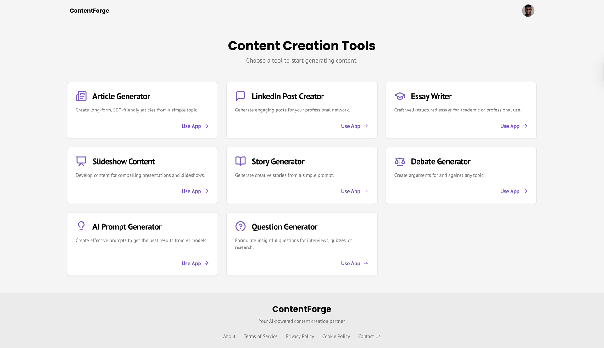 Screenshot of ContentForge