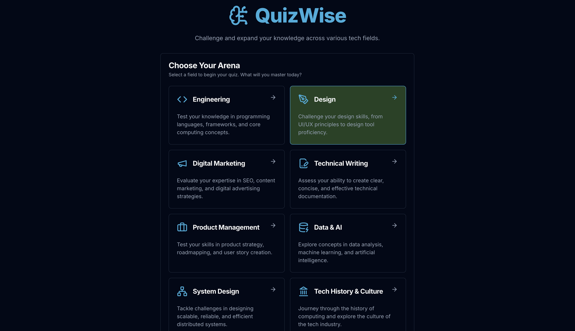 Screenshot of QuizWise